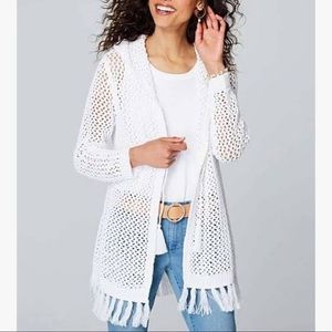 J. Jill White Crochet Tassel Beach Summer Cardigan